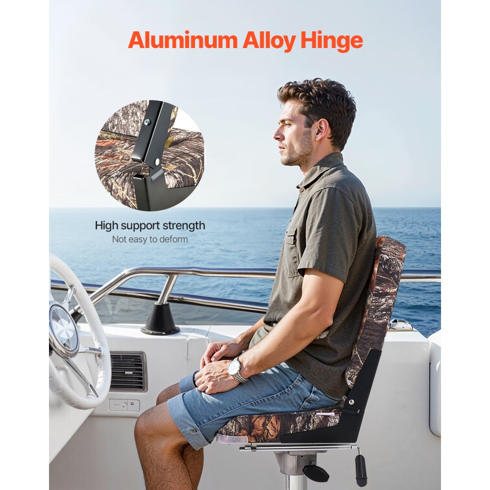 VEVOR Boat Seat, High Backrest, Folding Fishing Boat Seat with Thickened Sponge Cushion & PU Polyester Fabric, Aluminum Alloy Hinges, Flip Up Boat Seat for Boats, Yachts, Ships, Camouflage (2 Seats)