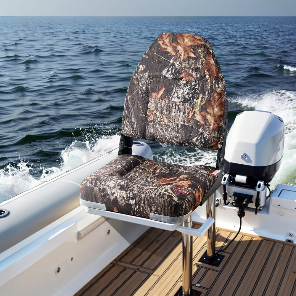 VEVOR Boat Seat, High Backrest, Folding Fishing Boat Seat with Thickened Sponge Cushion & PU Polyester Fabric, Aluminum Alloy Hinges, Flip Up Boat Seat for Boats, Yachts, Ships, Camouflage (2 Seats)