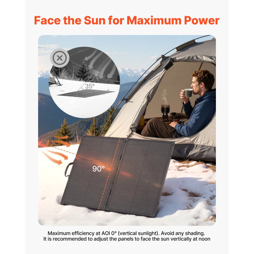 VEVOR 100W Foldable Solar Panel with Frame, 16BB N-Type Portable Monocrystalline Solar Panel Charger 24% Efficiency, IP67 Waterproof with 30A PWM Controller & MC4 Output for Camping, Hiking, RV Trips