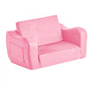VEVOR 2-in-1 Kids Sofa, Foldable Toddler Soft Couch with Armrests, Made of 28D Sponge & Short Pile, Convertible Toddler Chair to Lounger, Kid Couch Fold Out for Fun Playtime or Comfy Lounging, M, Pink