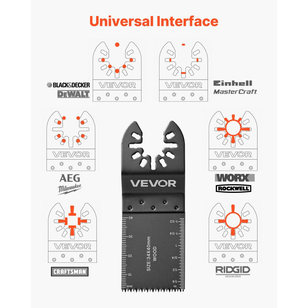 VEVOR 160-Piece Oscillating Saw Blades and Sanding Kit – 36 Universal Multi Tool Blades with 2 Scrapers, 2 Sanding Pads & 120 Sandpapers, 11 Types Oscillating Multitool Blades for Wood Plastic Metal