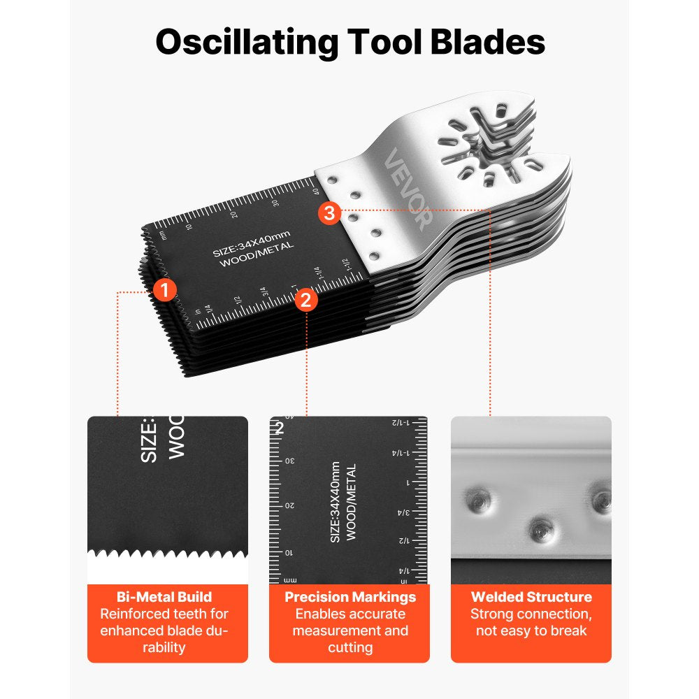 VEVOR 50PCS Bi-Metal Oscillating Saw Blades, Universal Quick Release Oscillating Multi Tool Blades, Multitool Tool Blades for Nails, Soft Metal, Wood, Compatible with Dewalt Milwaukee Bosch Ryobi