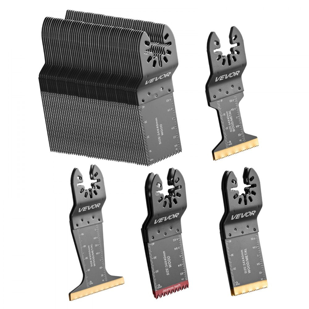 VEVOR 60PCS Oscillating Saw Blades, Universal Quick Release Multi Tool Blades Kits, 5 Types Oscillating Multitool Blades for Wood Plastic Metal, Compatible with Dewalt Ryobi Milwaukee Bosch Craftsman