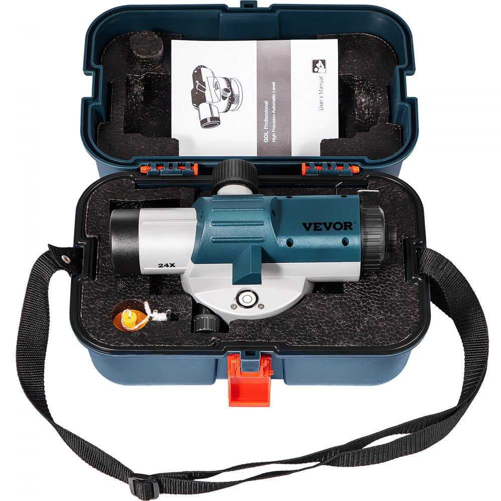 VEVOR Automatic Optical Level 24X Optical Auto Level Kit High Precision Height/Distance/Angle Level Measure Builders Level with Magnetic Dampened Compensator and Transport Lock, IP54 Waterproof