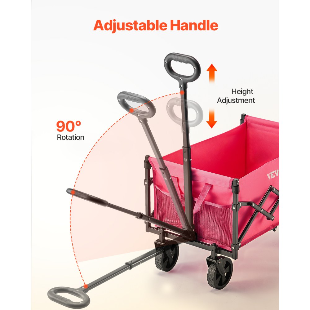 VEVOR Collapsible Wagon Carts, 120L & 225LBS Folding Wagons with All-Terrain Wheels, Heavy Duty Outdoor Utility Cart with Adjustable Handle, Portable Camping Cart for Beach Grocery Garden Pink & Black