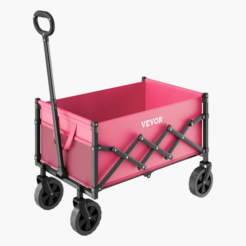 VEVOR Collapsible Wagon Carts, 120L & 225LBS Folding Wagons with All-Terrain Wheels, Heavy Duty Outdoor Utility Cart with Adjustable Handle, Portable Camping Cart for Beach Grocery Garden Pink & Black