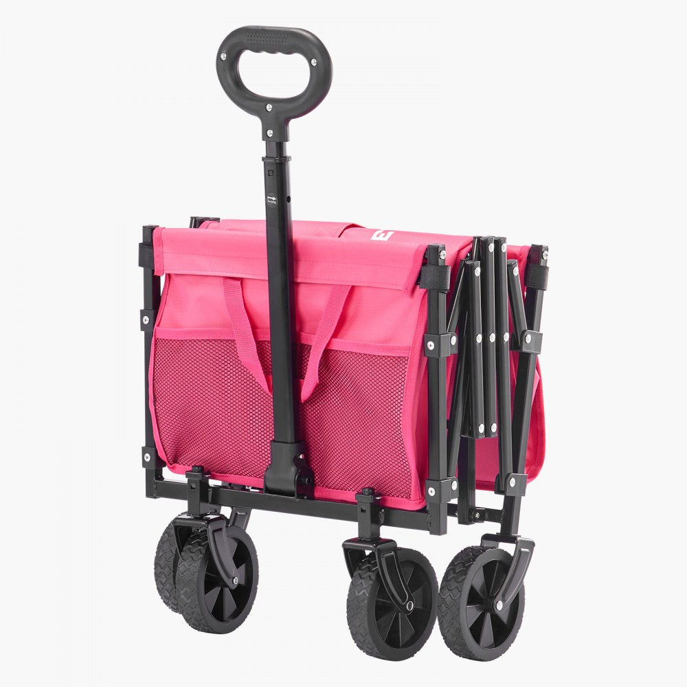 VEVOR Collapsible Wagon Carts, 120L & 225LBS Folding Wagons with All-Terrain Wheels, Heavy Duty Outdoor Utility Cart with Adjustable Handle, Portable Camping Cart for Beach Grocery Garden Pink & Black