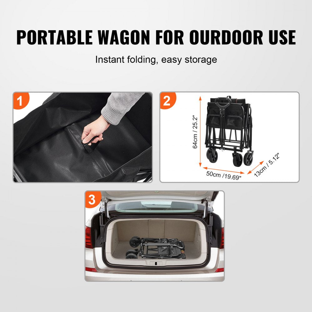 VEVOR Collapsible Folding Wagon, 2 cu.ft Grass Wagon Cart with All-Terrain 5in Wheels, Heavy Duty Folding Wagon Cart 220 lbs Weight Capacity with Drink Holders, Wagon for Camping, Shopping, Garden