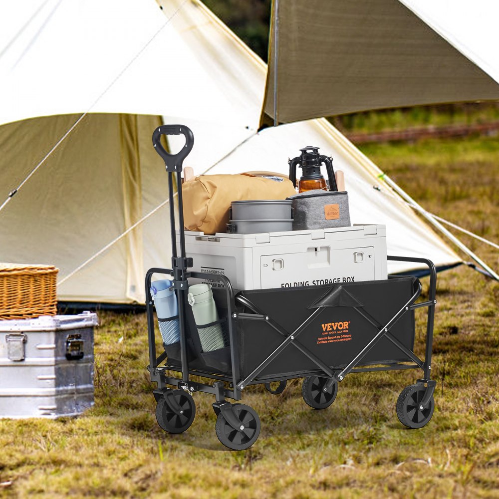VEVOR Collapsible Folding Wagon, 2 cu.ft Grass Wagon Cart with All-Terrain 5in Wheels, Heavy Duty Folding Wagon Cart 220 lbs Weight Capacity with Drink Holders, Wagon for Camping, Shopping, Garden