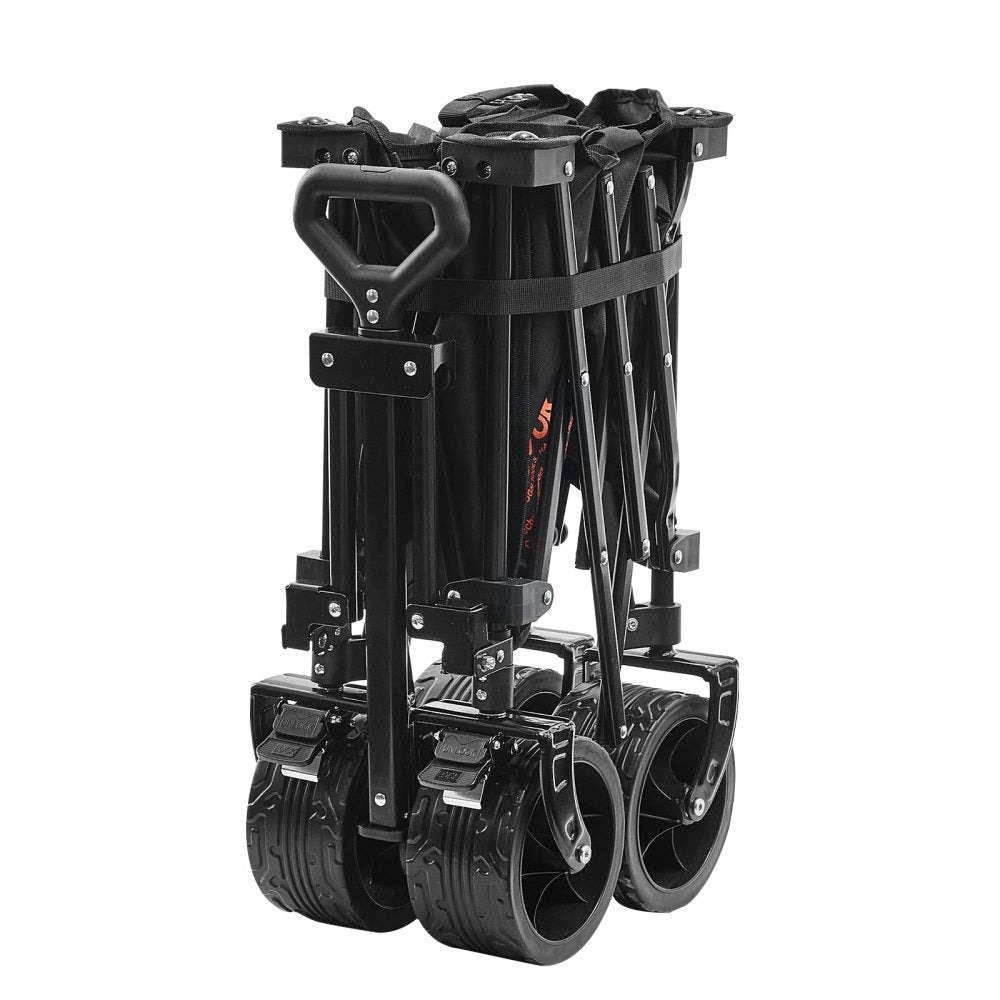 VEVOR Collapsible Folding Wagon, 220 L Beach Wagon Cart with All-Terrain Wheels, Heavy Duty Folding Wagon Cart Max 330 lbs with Drink Holders, Sports Wagon for Camping, Shopping, Garden
