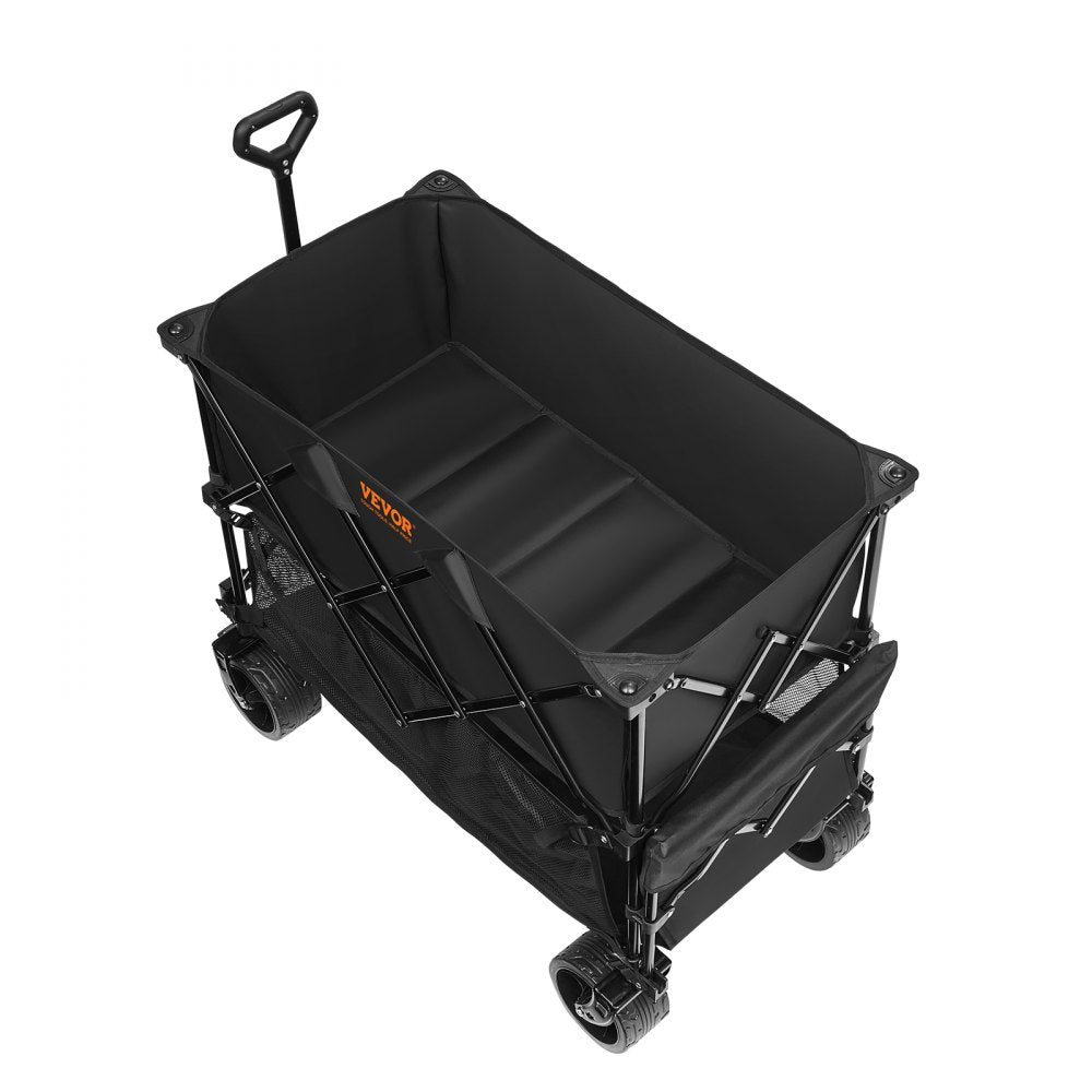 VEVOR Foldable Double Decker Wagon, 400L Collapsible Wagon Cart with All-Terrain Wheels, Heavy Duty Folding Wagon Cart 350-450 lbs Weight Capacity for Camping, Shopping, Garden, 52" Extra Long Extender