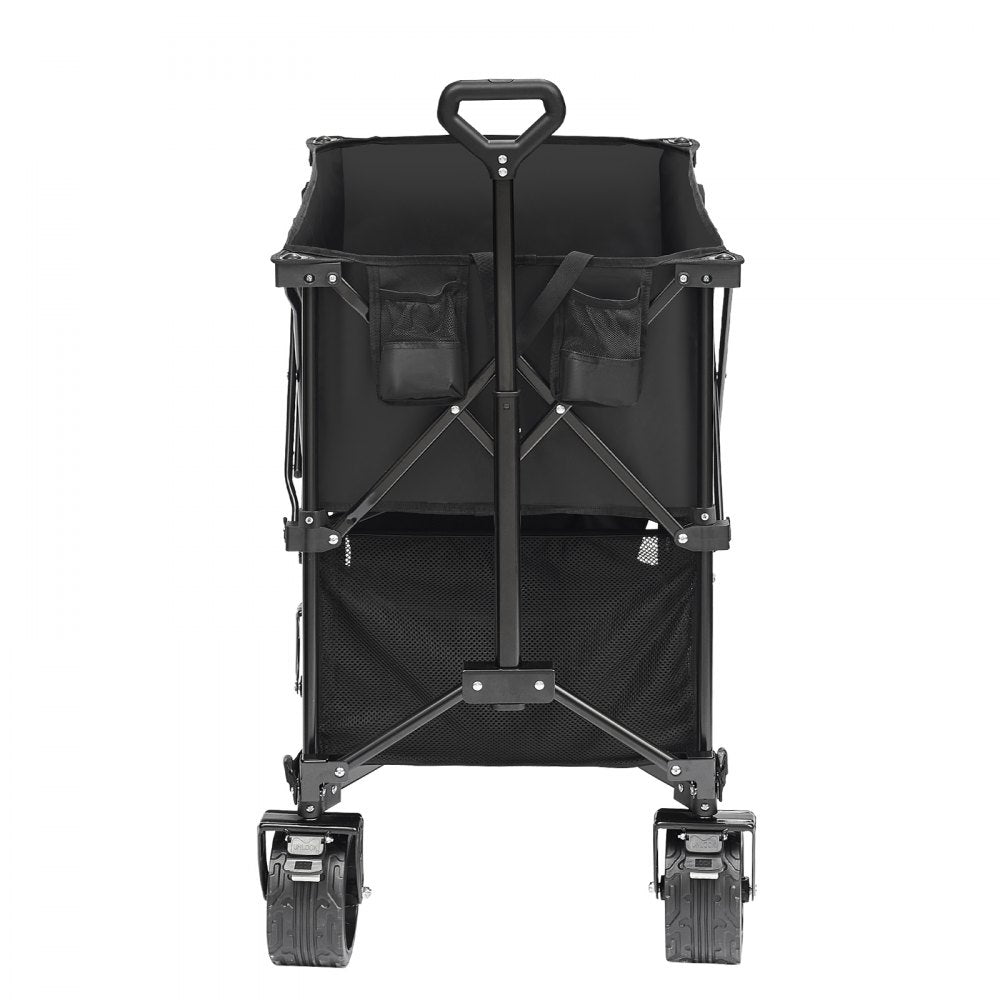 VEVOR Foldable Double Decker Wagon, 400L Collapsible Wagon Cart with All-Terrain Wheels, Heavy Duty Folding Wagon Cart 350-450 lbs Weight Capacity for Camping, Shopping, Garden, 52" Extra Long Extender