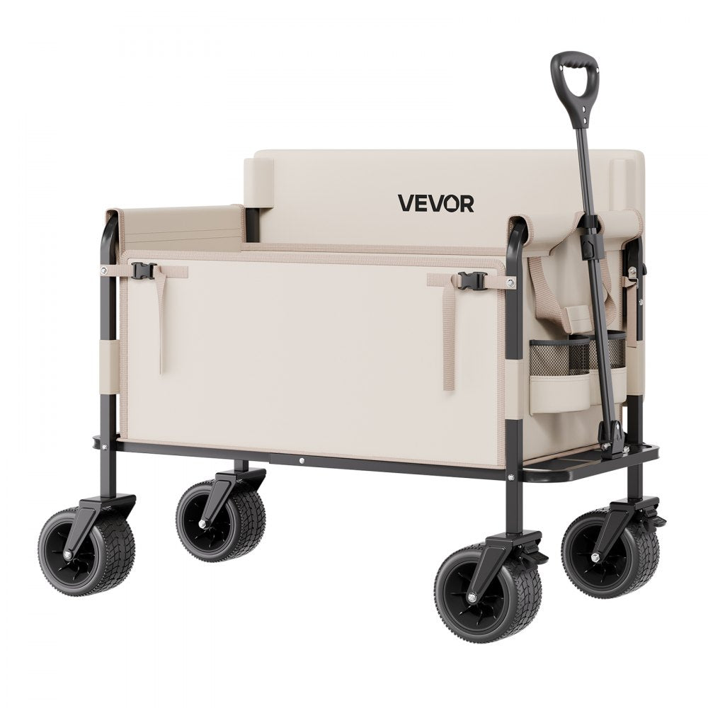VEVOR Collapsible Folding Wagon, 550lb Load & 220L, 2 in 1 Foldable Wagon Cart Converts to Bench, Utility Wagon with Adjustable Handle, Outdoor Cart for Groceries Shopping, Camping, Gardening