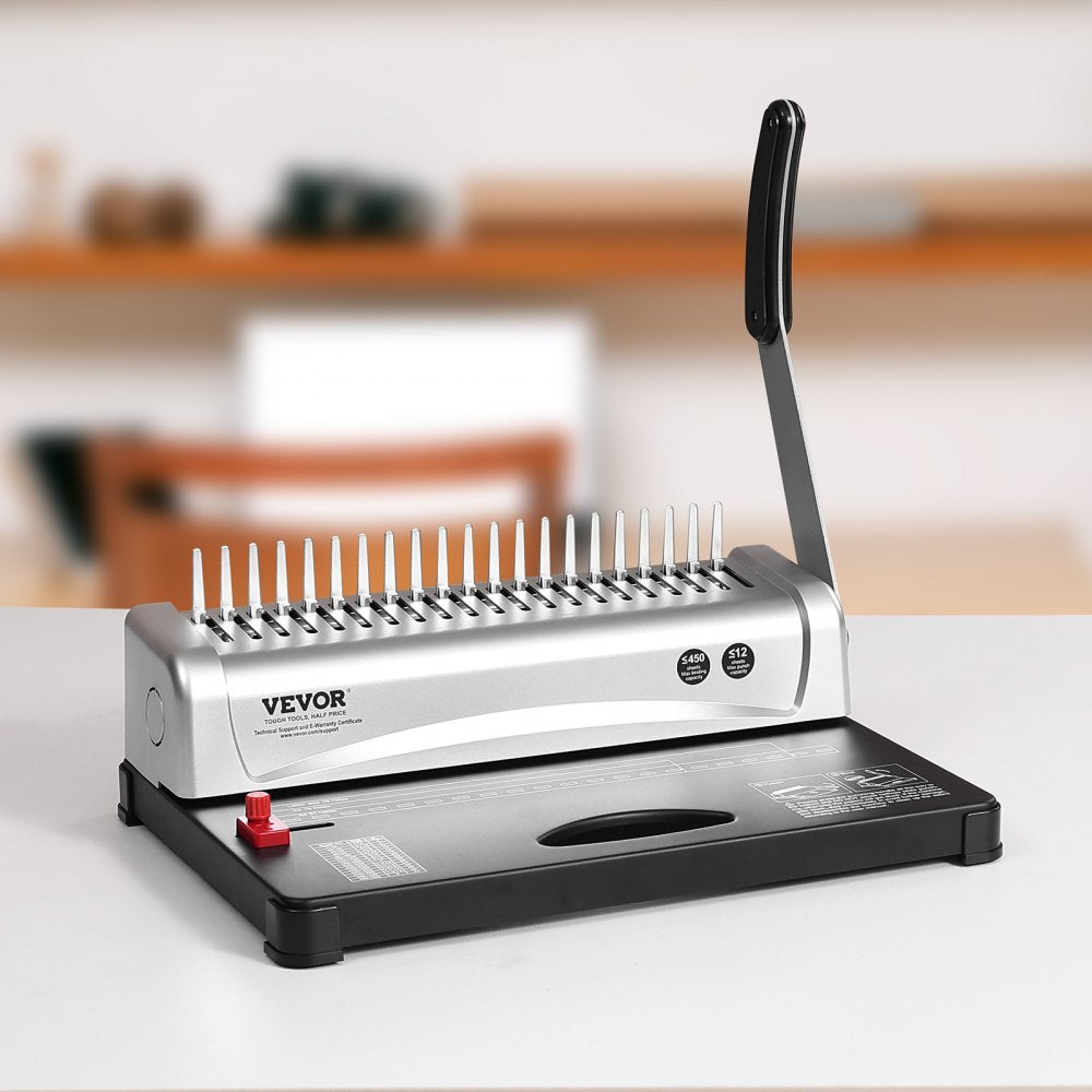 VEVOR Binding Machine, Comb Binding Machine 21-Holes Binding 450 Sheets, Book Binder Machine with 100 PCS 3/8'' Comb Binding Spines, for Letter Size, A4, A5
