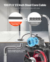 VEVOR Drain Cleaner Machine 100 FT x 1/2 Inch, Auto Feed Sewer Snake Auger on Wheels - with 8 Cutters & Air-Activated Foot Switch for 2" to 6" Pipes
