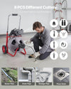 VEVOR Drain Cleaner Machine 100 FT x 3/8 Inch, Auto Feed Sewer Snake Drain Auger on Wheels, Portable Drain Cleaning Machine with 8 Cutters & Air-Activated Foot Switch for 2" to 4" Pipes