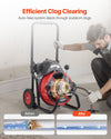 VEVOR Drain Cleaner Machine 75 FT x 1/2 Inch, Auto Feed Sewer Snake Auger on Wheels, Portable Drain Cleaning Machine with 4 Cutters & Air-activated Foot Switch for 2" to 6" Pipes