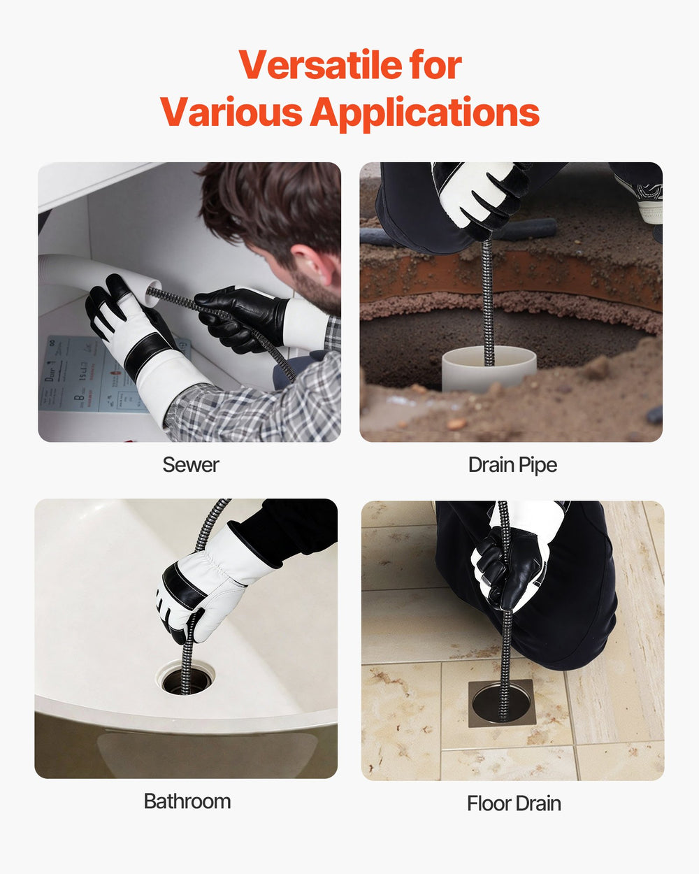VEVOR Drain Cleaner Machine 75 FT x 1/2 Inch, Auto Feed Sewer Snake Auger on Wheels, Portable Drain Cleaning Machine with 4 Cutters & Air-activated Foot Switch for 2" to 6" Pipes