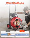 VEVOR Drain Cleaner Machine 100 FT x 3/4 Inch, Auto Feed Sewer Snake Auger on Wheels, Portable Drain Cleaning Machine with 4 Cutters & Air-activated Foot Switch for 4" to 8" Pipes