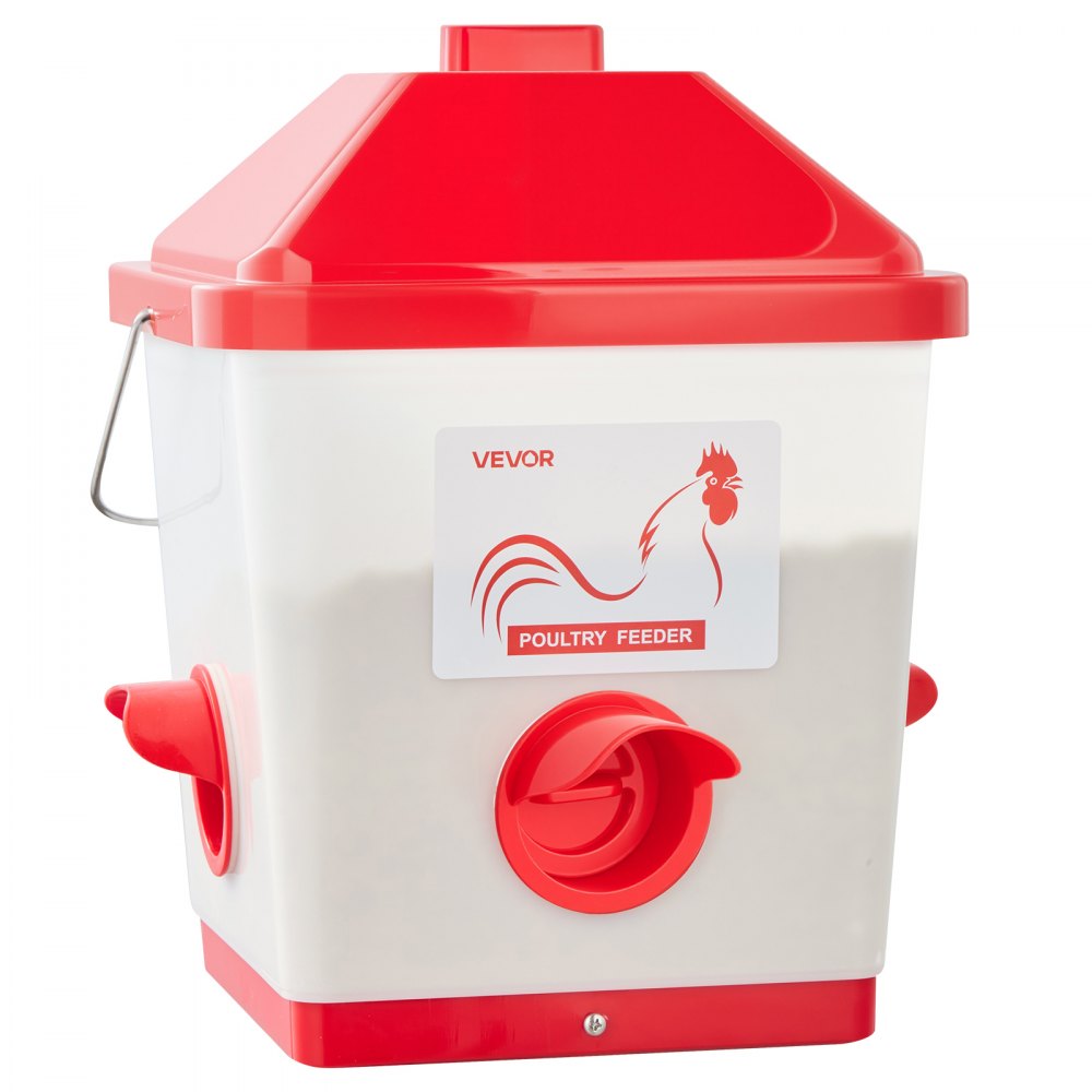 VEVOR Automatic Chicken Feeder, 40 Pounds Capacity, Large Gravity Hanging Poultry Feeder Dispenser with Handle, No Waste Rainproof Design, 3 Feeding Ports, Inside or Outside Hen Coop, for Chickens