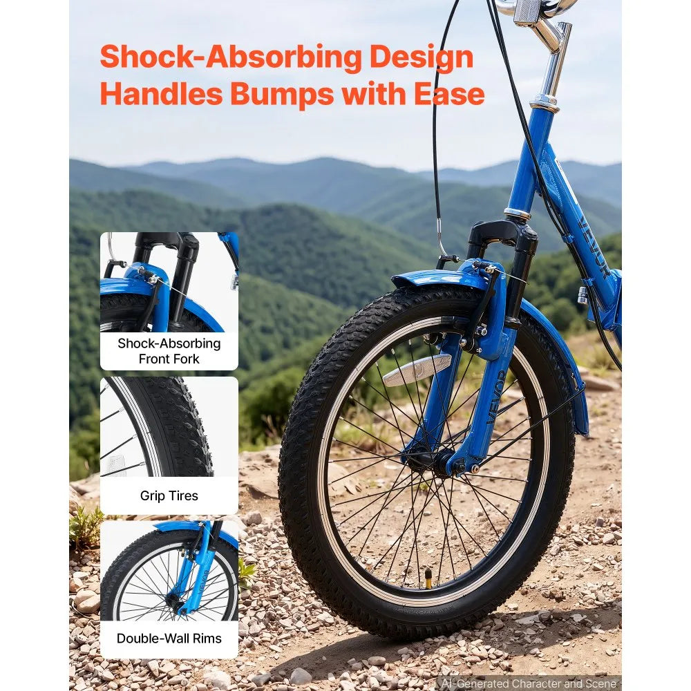 VEVOR Folding Adult Tricycle 20 inch 3 Wheel Foldable Trikes for Adult, Cruiser Bike with Cargo Basket, Adjustable Seat, and Double-Wall Wheel Rims, Shopping Picnic Tricycles for Women, Men, Seniors