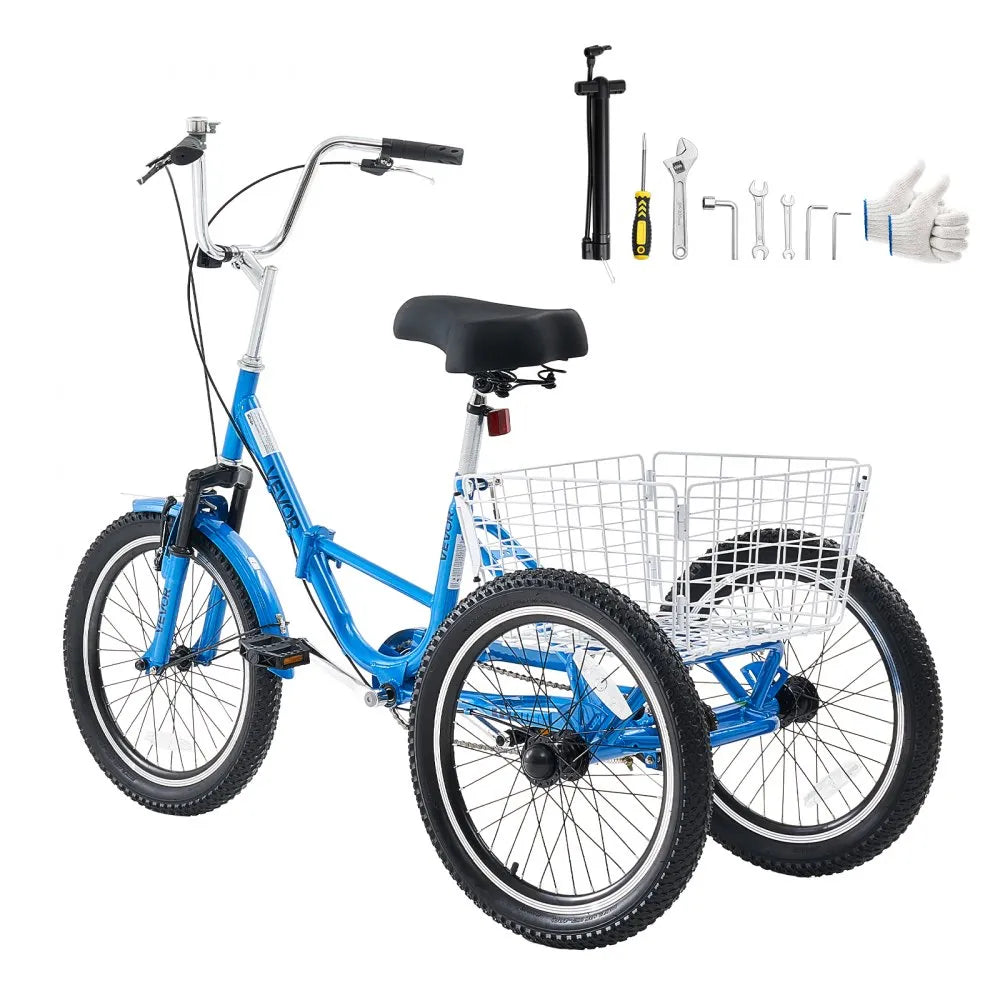VEVOR Folding Adult Tricycle 20 inch 3 Wheel Foldable Trikes for Adult, Cruiser Bike with Cargo Basket, Adjustable Seat, and Double-Wall Wheel Rims, Shopping Picnic Tricycles for Women, Men, Seniors