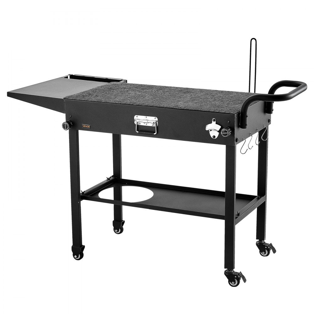VEVOR Outdoor Grill Cart, 31.0 x 17.0 inch Tabletop Size Grilling Table, Foldable Outdoor Cooking Table with Tissue Holder, Hooks, Wheels, Side Table, BBQ Prep Tables for Picnic, Kitchen, Courtyard
