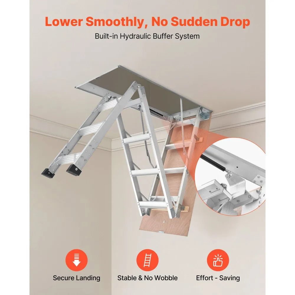 VEVOR Aluminum Attic Ladder, Fits 9.8'-10.3'/7.66'-9.8' Ceiling Height, 54" x 22.5" Opening, 375 lbs Load Capacity, Multi-Purpose Foldable Lightweight and Portable Attic Stairs for Convenient Access
