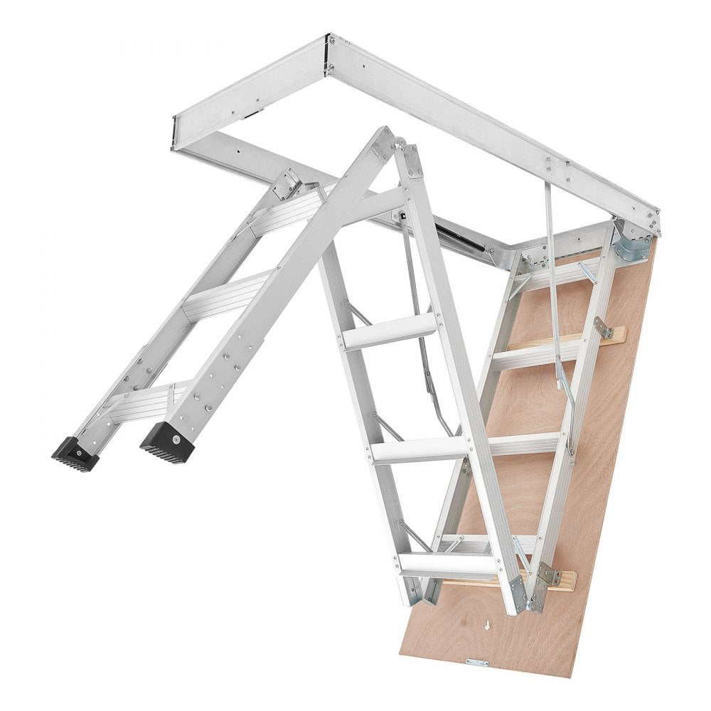 VEVOR Aluminum Attic Ladder, Fits 9.8'-10.3'/7.66'-9.8' Ceiling Height, 54" x 22.5" Opening, 375 lbs Load Capacity, Multi-Purpose Foldable Lightweight and Portable Attic Stairs for Convenient Access