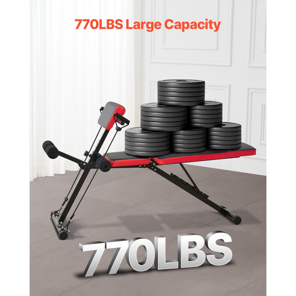 VEVOR Multi-Functional Weight Bench for Full Body Workout, Roman Chair Hyperextension Bench, 770 lbs Adjustable & Foldable Equipment for Back Arm Core Ab Workout, Sit Up Exercise Machine for Home Gym