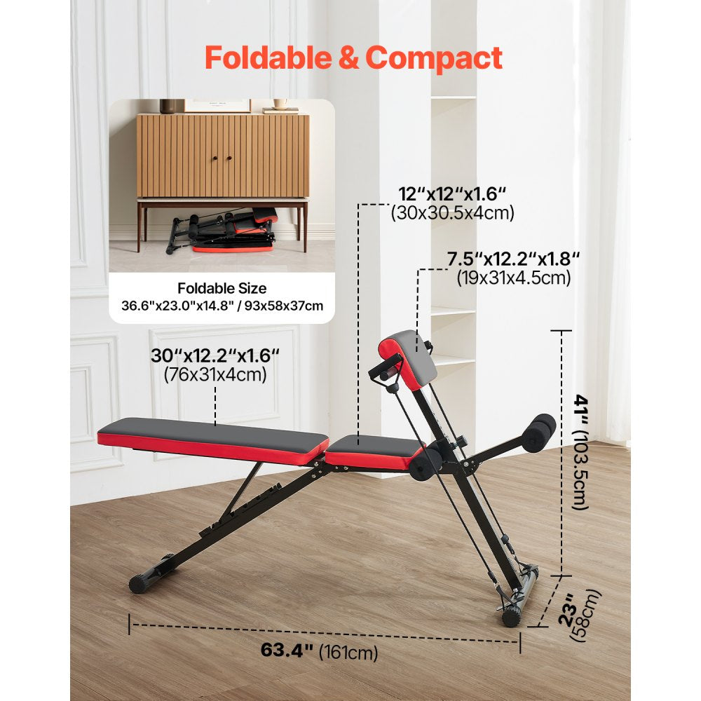 VEVOR Multi-Functional Weight Bench for Full Body Workout, Roman Chair Hyperextension Bench, 770 lbs Adjustable & Foldable Equipment for Back Arm Core Ab Workout, Sit Up Exercise Machine for Home Gym