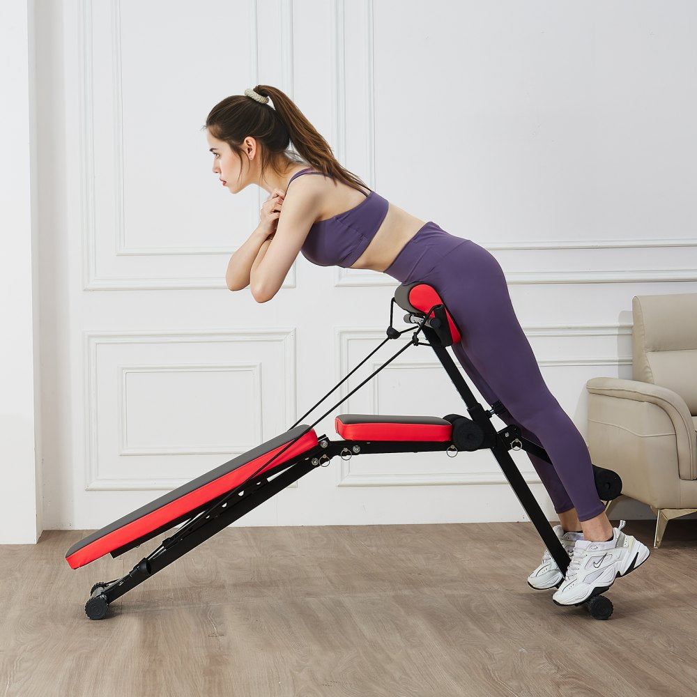 VEVOR Multi-Functional Weight Bench for Full Body Workout, Roman Chair Hyperextension Bench, 770 lbs Adjustable & Foldable Equipment for Back Arm Core Ab Workout, Sit Up Exercise Machine for Home Gym