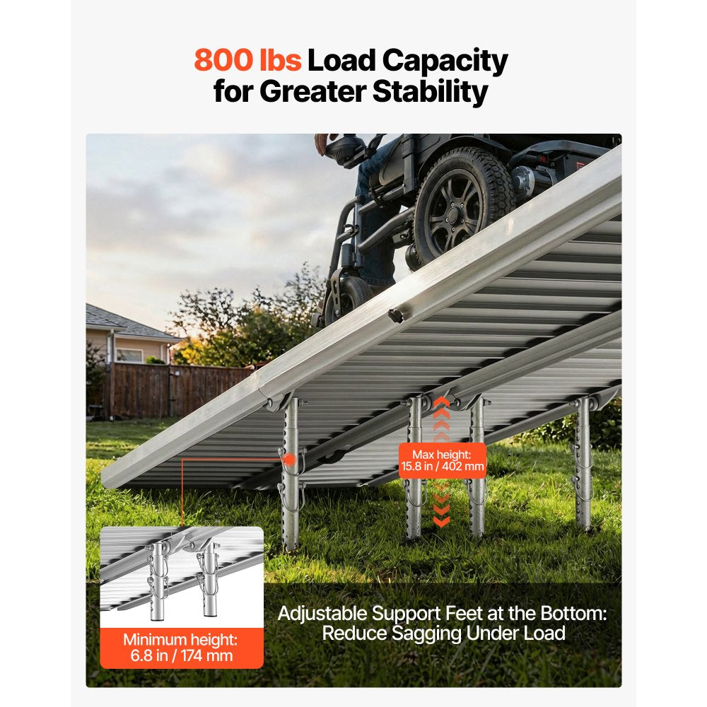 VEVOR Portable Wheelchair Ramp, 10FT, Non-Slip Aluminum Folding Handicap Ramp for Wheelchair, 800 lbs Capacity, Door Threshold Ramps for Home Steps, Stairs, Entry, Threshold, Doorways, Scooter, Curbs