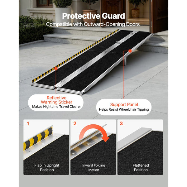 Vevor Wheelchair Ramp 10' Folding Non-Slip Aluminum Portable Threshold ...