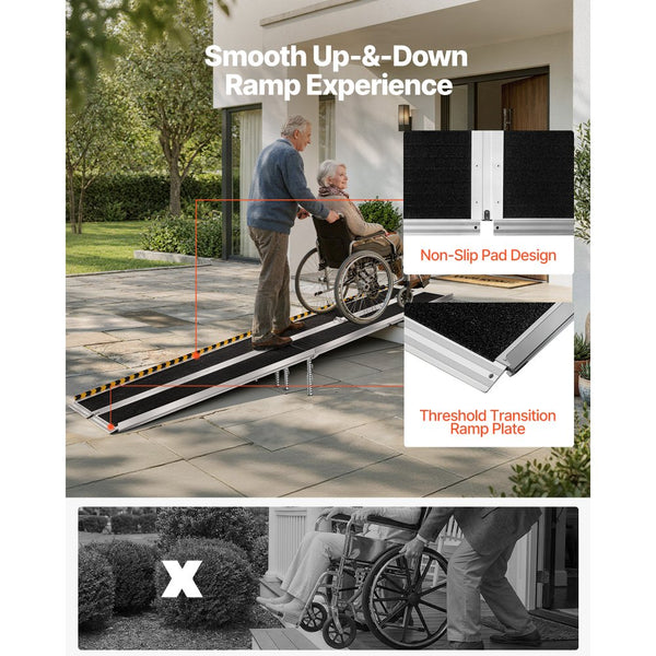 Vevor Wheelchair Ramp 10' Folding Non-Slip Aluminum Portable Threshold ...