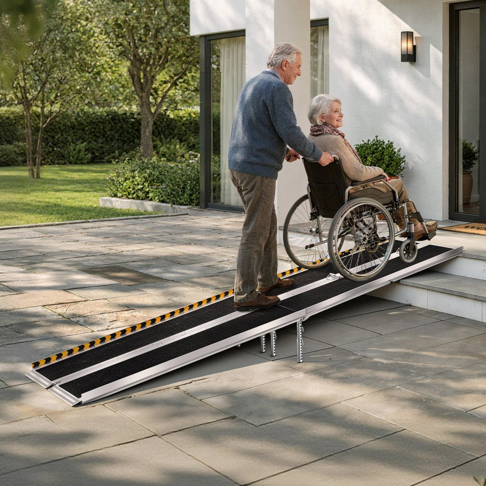 VEVOR Portable Wheelchair Ramp, 10FT, Non-Slip Aluminum Folding Handicap Ramp for Wheelchair, 800 lbs Capacity, Door Threshold Ramps for Home Steps, Stairs, Entry, Threshold, Doorways, Scooter, Curbs