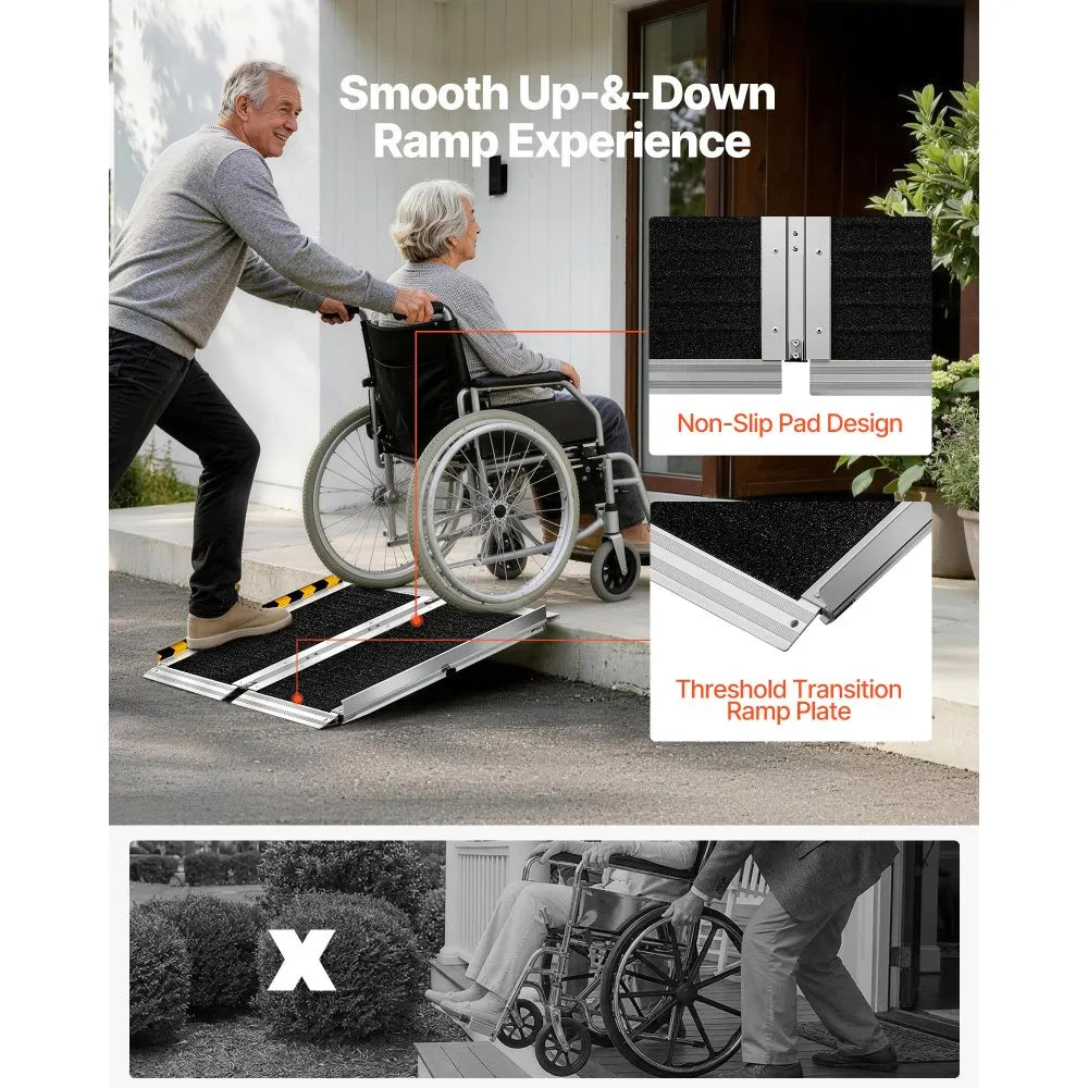 VEVOR Portable Wheelchair Ramp, 2FT, Non-Slip Aluminum Folding Handicap Ramp for Wheelchair, 800 lbs Capacity, Door Threshold Ramps for Home Steps, Stairs, Entry, Threshold, Doorways, Scooter, Curbs