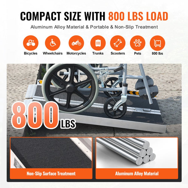 Vevor Wheelchair Ramp Portable Folding Threshold 2' 800 lbs New ...
