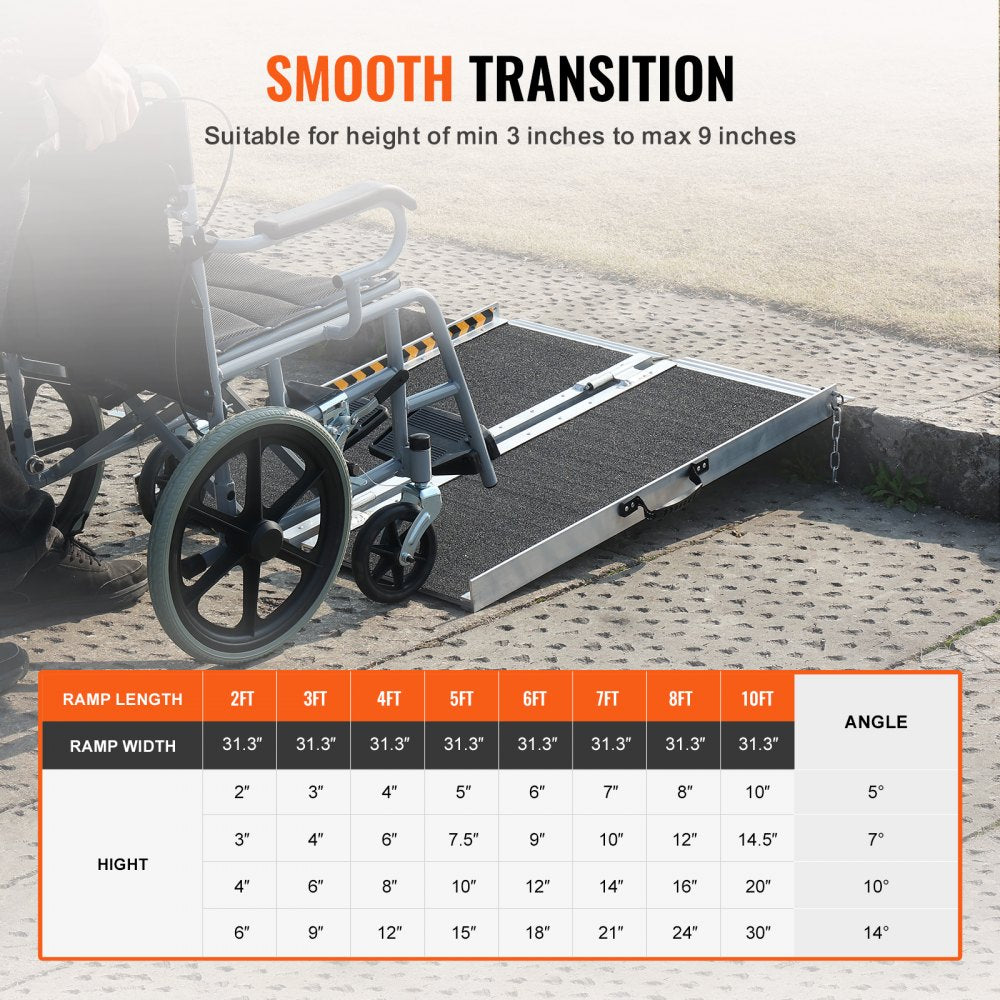 VEVOR Portable Wheelchair Ramp, 3 ft 800 lbs Capacity, Non-Slip Aluminum Folding Threshold Ramp, Foldable Mobility Scooter Ramp Wheel Chair Ramp, Handicap Ramp for Home Steps, Stairs, Doorways, Curbs