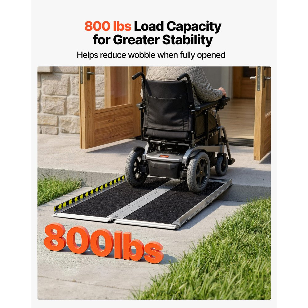 VEVOR Portable Wheelchair Ramp, 4FT, Non-Slip Aluminum Folding Handicap Ramp for Wheelchair, 800 lbs Capacity, Door Threshold Ramps for Home Steps, Stairs, Entry, Threshold, Doorways, Scooter, Curbs