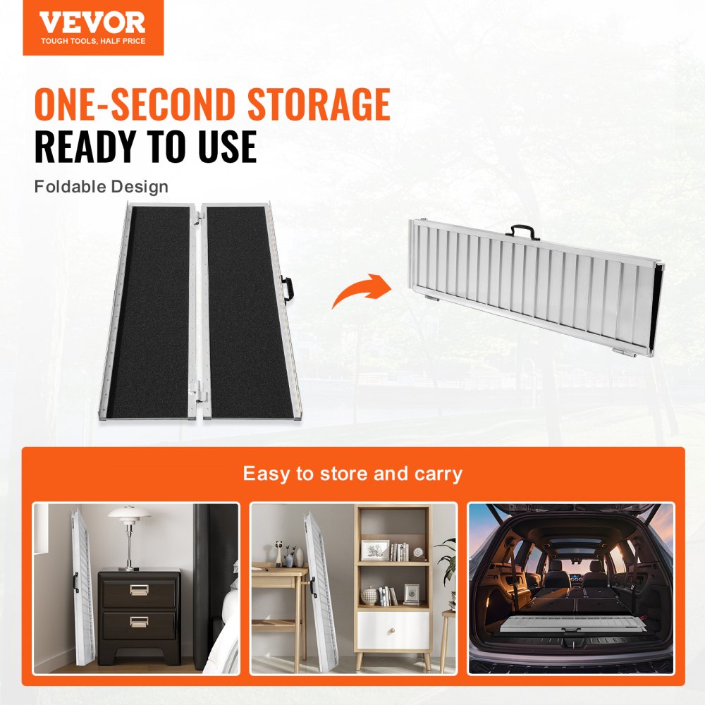 VEVOR Portable Wheelchair Ramp, 4 ft 800 lbs Capacity, Non-Slip Aluminum Folding Threshold Ramp, Foldable Mobility Scooter Ramp Wheel Chair Ramp, Handicap Ramp for Home Steps, Stairs, Doorways, Curbs