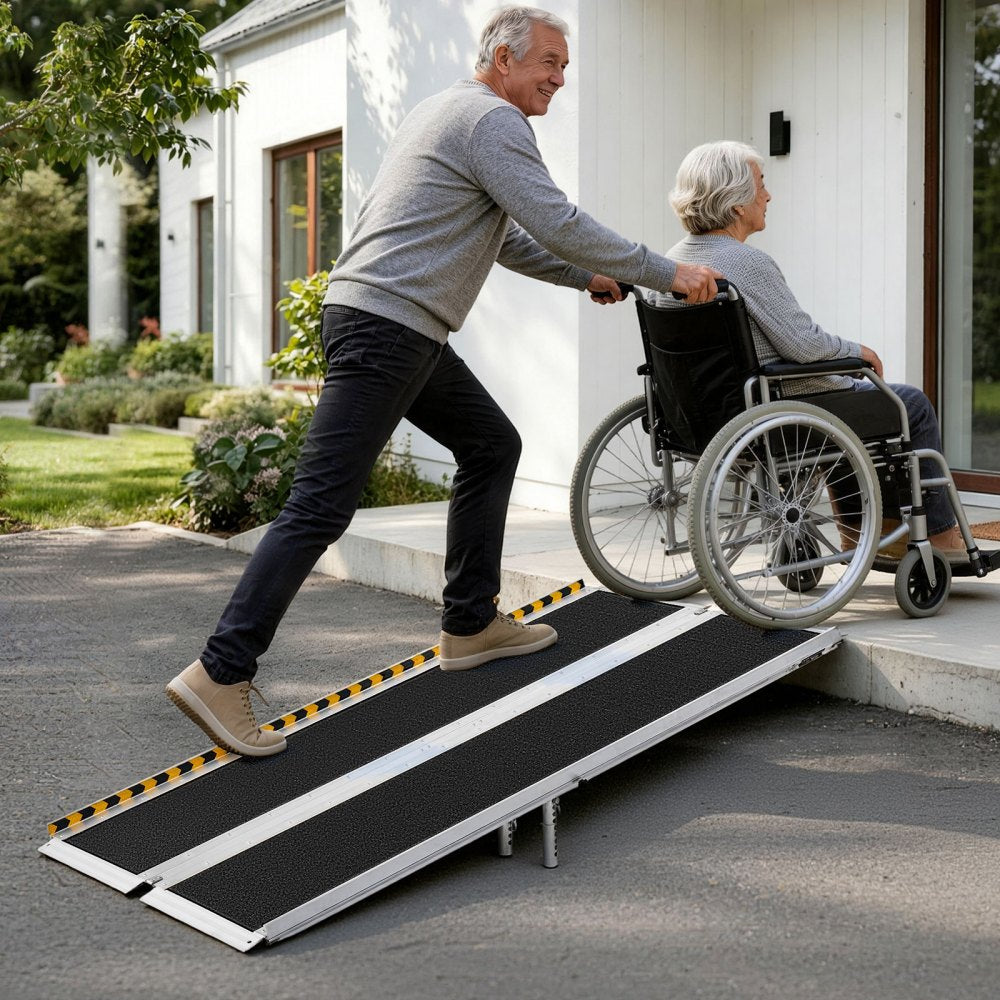 VEVOR Portable Wheelchair Ramp, 6FT, Non-Slip Aluminum Folding Handicap Ramp for Wheelchair, 800 lbs Capacity, Door Threshold Ramps for Home Steps, Stairs, Entry, Threshold, Doorways, Scooter, Curbs