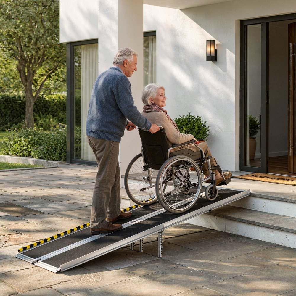 VEVOR Portable Wheelchair Ramp, 8FT, Non-Slip Aluminum Folding Handicap Ramp for Wheelchair, 800 lbs Capacity, Door Threshold Ramps for Home Steps, Stairs, Entry, Threshold, Doorways, Scooter, Curbs