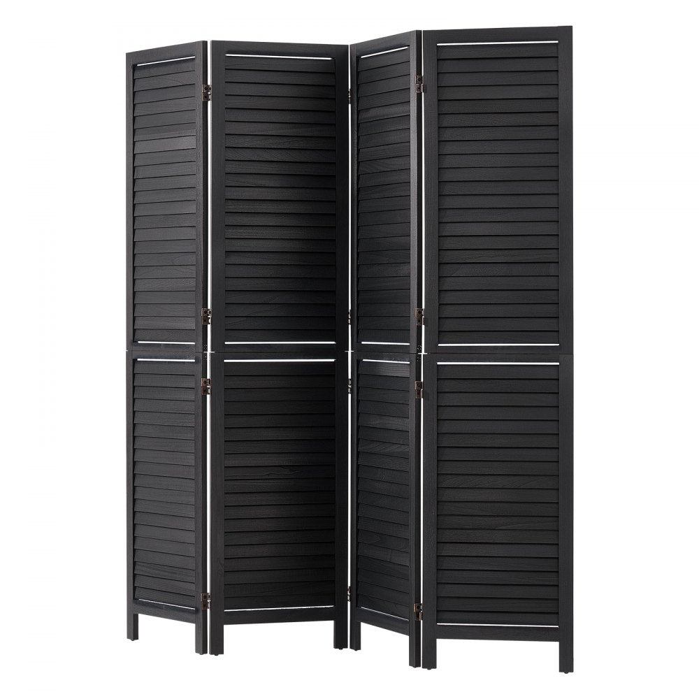 VEVOR Wood Room Divider 4 Panels 67 in Wood Folding Privacy Screen Black, For Room Separation & Home Decor, Solid Frame, 360° Two-Way Hinges, Easy Assembly, Louvered Wooden Partition with Hardware
