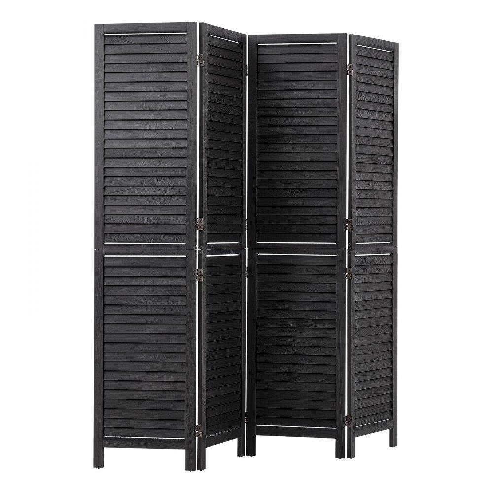 VEVOR Wood Room Divider 4 Panels 67 in Wood Folding Privacy Screen Black, For Room Separation & Home Decor, Solid Frame, 360° Two-Way Hinges, Easy Assembly, Louvered Wooden Partition with Hardware