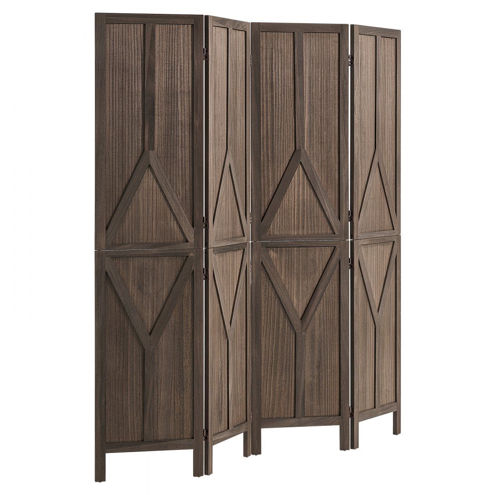 VEVOR Wood Room Divider 4 Panels Wood Folding Privacy Screen Y Pattern, For Room Separation & Home Decor, 67 inches Tall, Solid Frame, 360° Two-Way Hinges, Rustic Wooden Partition with Hardware