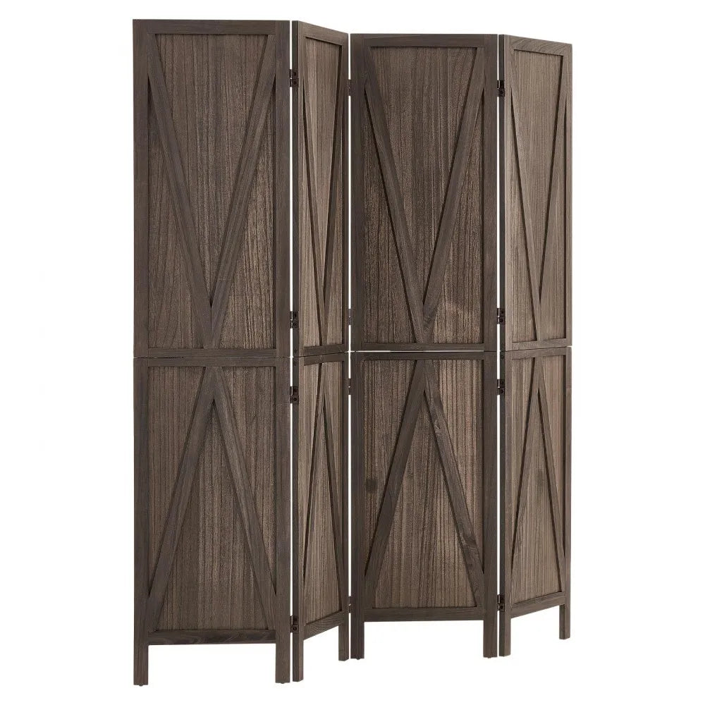 VEVOR Wood Room Divider 4 Panels Wood Folding Privacy Screen X Pattern, For Room Separation & Home Decor, 67 inches Tall, Solid Frame, 360° Two-Way Hinges, Rustic Wooden Partition with Hardware