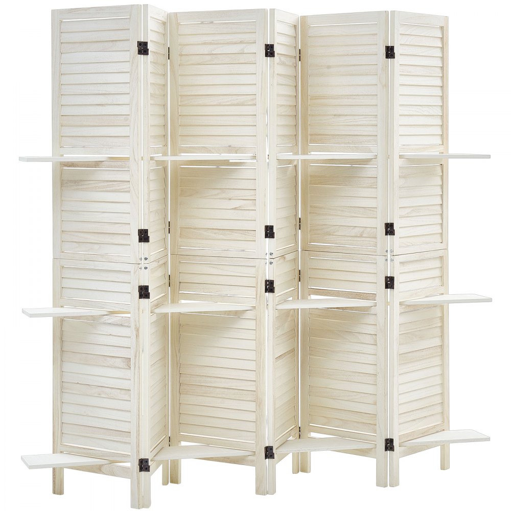 VEVOR Wood Room Divider 6 Panels Wood Folding Privacy Screen with Shelves, For Room Separation & Home Decor, 67.1 in Tall, Solid Frame, 360° Two-Way Hinges, Louvered Wooden Partition with Hardware