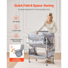 VEVOR Baby Changing Table, Foldable Diaper Change Station with 2 Fabric Drawers, Side Basket & Hanging Rod, Adjustable Height Portable Changing Table with Lockable Wheels & 2 Star Toys, Light Gray