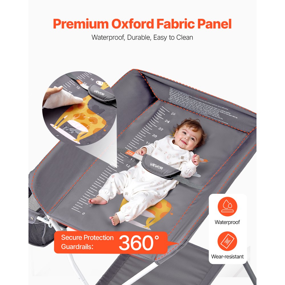 VEVOR Baby Changing Table, Foldable Diaper Change Station with Side Basket, Adjustable Height Portable Changing Table with Lockable Wheels, Multi-Functional Storage Organizer Nursery, Dark Gray